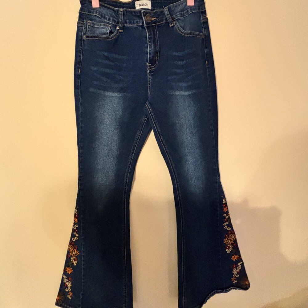 Bamboo Embroidered Denim Flares